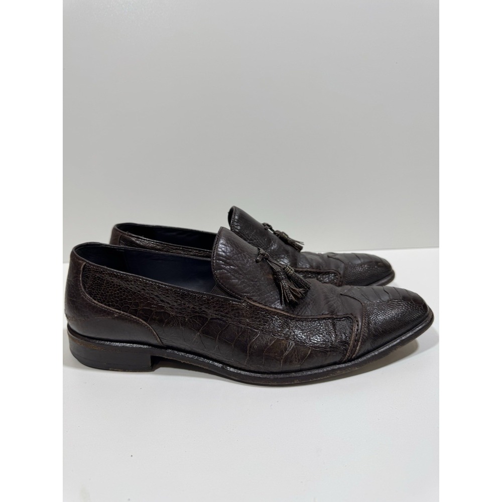 Mezlan for Ingledew's Genuine Ostrich Leather Tassel Loafers Men's 9 Brown Vtg